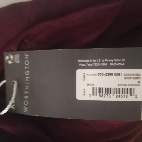 Worthington Burgundy Draped Off Shoulder Cowl Neck Long Sleeve Boho Casual Shirt - Picture 6 of 8